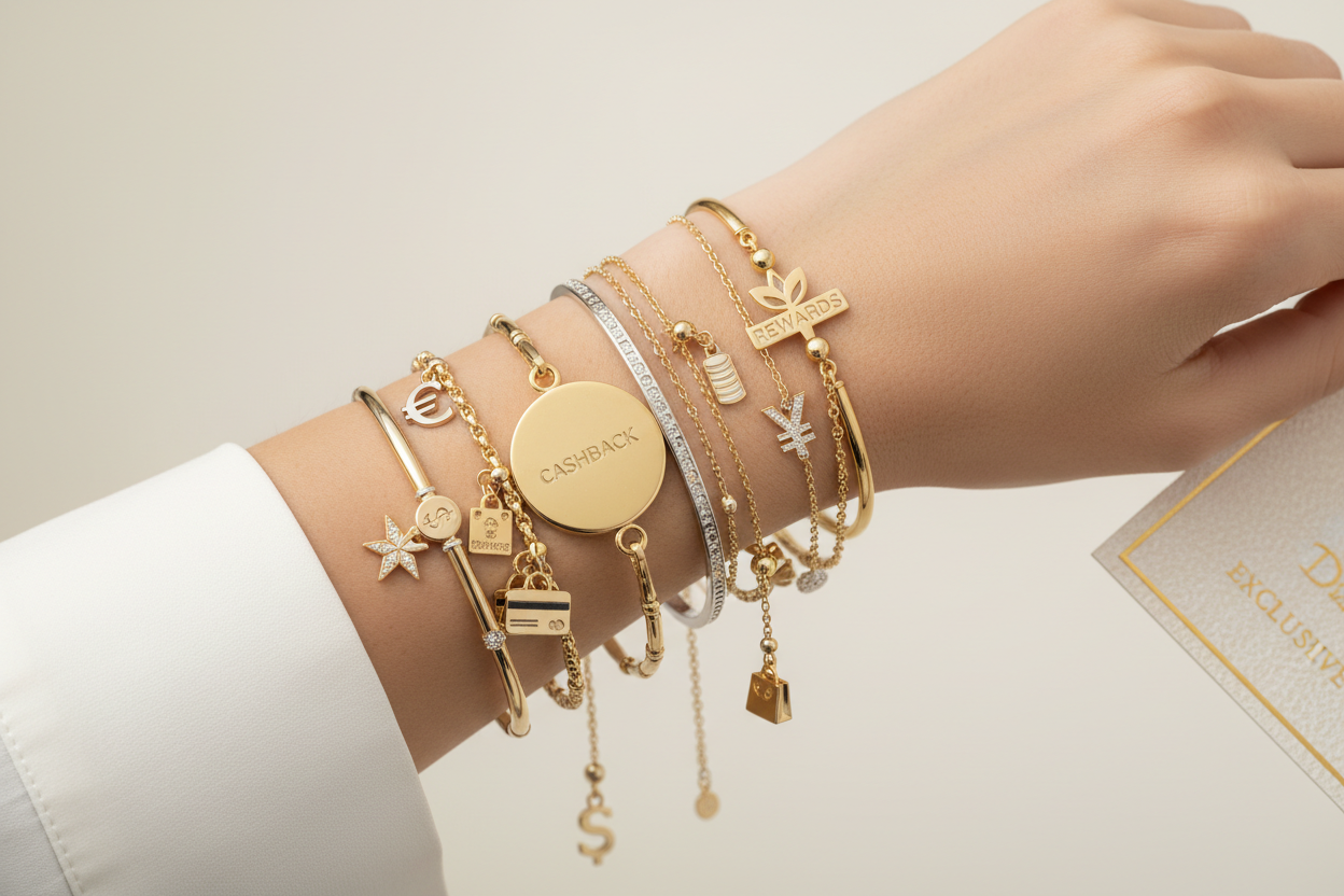 cashback em compras mulher com joias no braço
