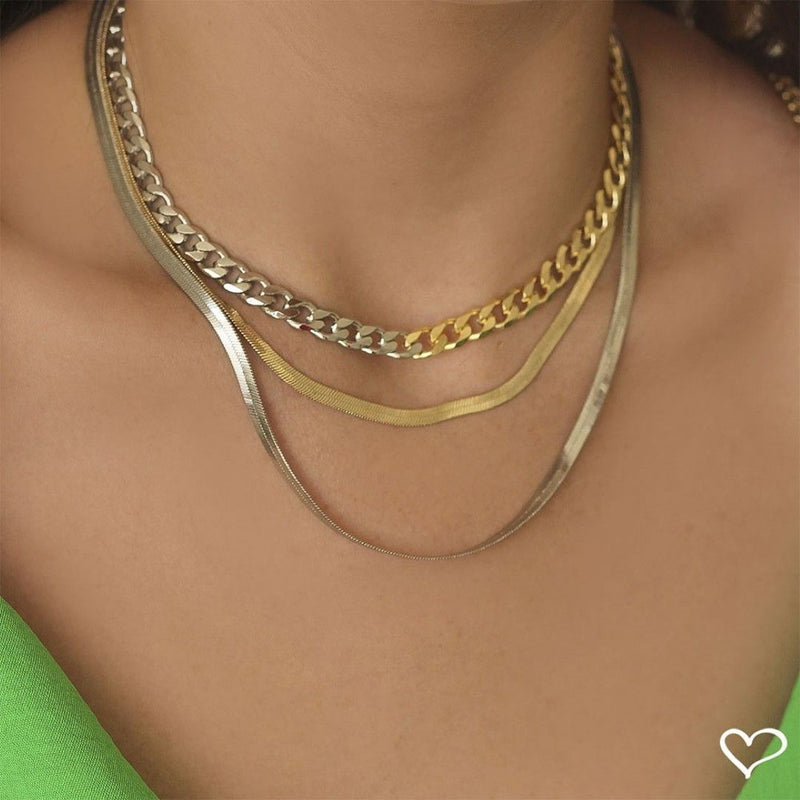 Choker 2 Voltas Malha Metal Folheada a Ouro 18k e Folheada em Ródio Branco Vitto - Piuka