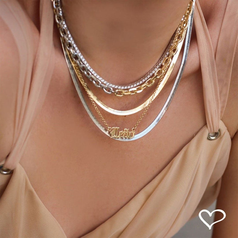 Choker 2 Voltas Malha Metal Folheada a Ouro 18k e Folheada em Ródio Branco Vitto - Piuka