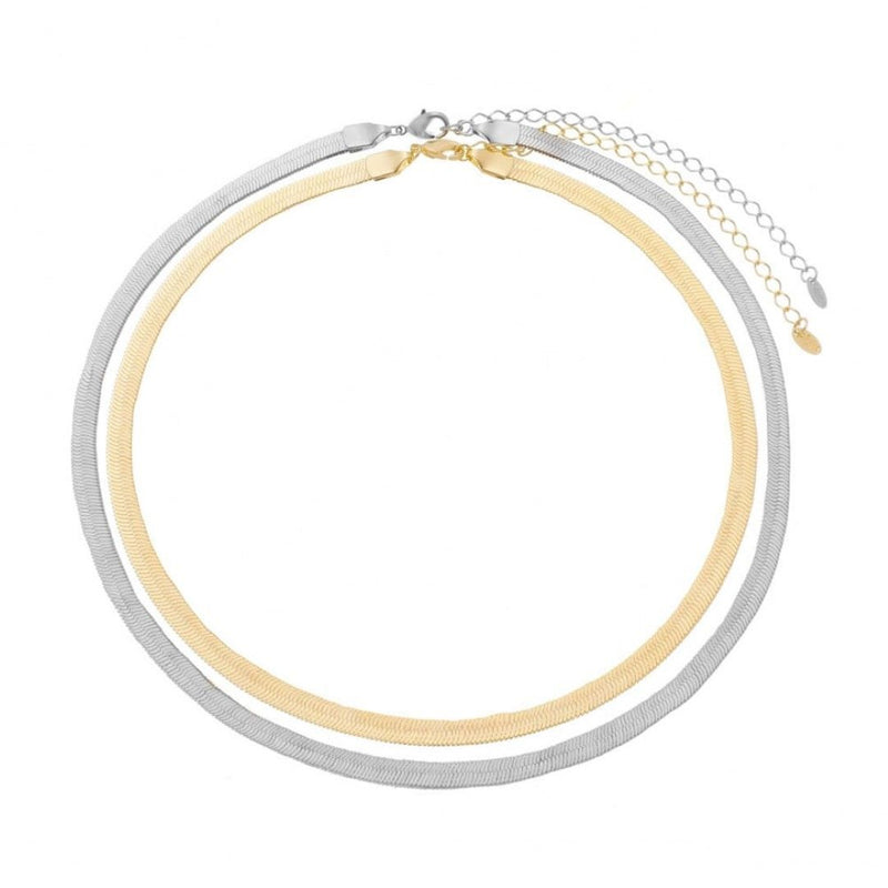 Choker 2 Voltas Malha Metal Folheada a Ouro 18k e Folheada em Ródio Branco Vitto - Piuka