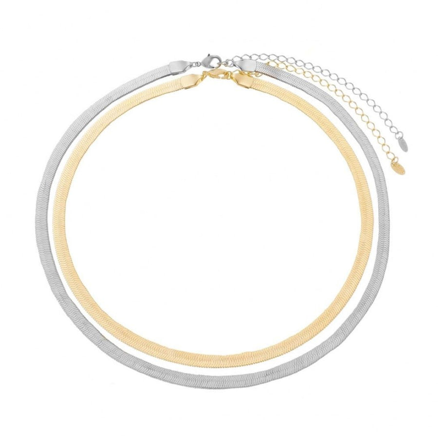 Choker 2 Voltas Malha Metal Folheada a Ouro 18k e Folheada em Ródio Branco Vitto - Piuka