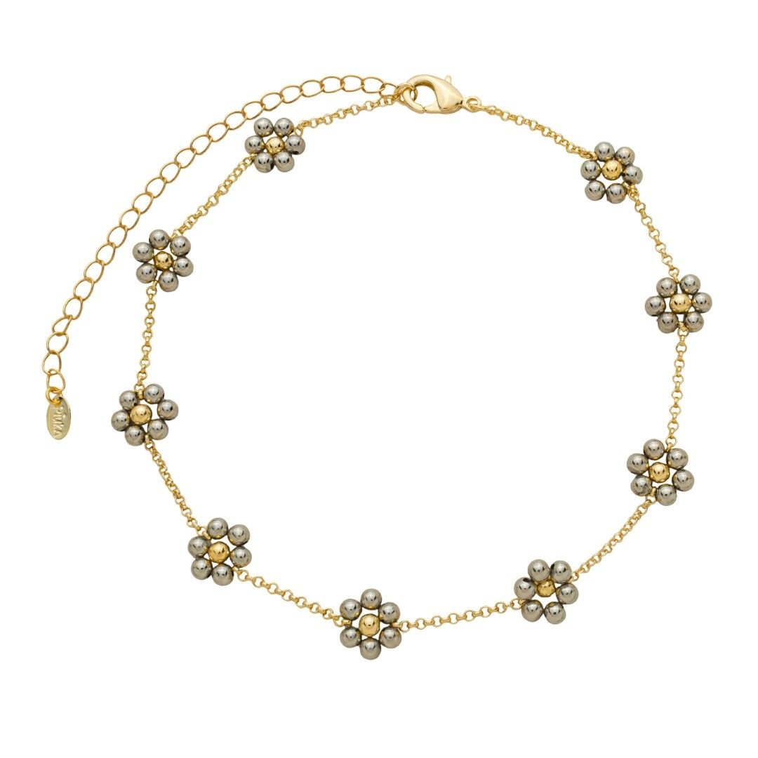 Choker Alice Flor Mini Folheada a Ouro 18k e Folheada em Ródio Branco - Piuka