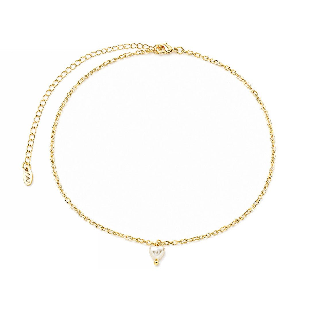 Choker Coração Erika Pérola Água Doce Folhedo a Ouro 18k - Piuka