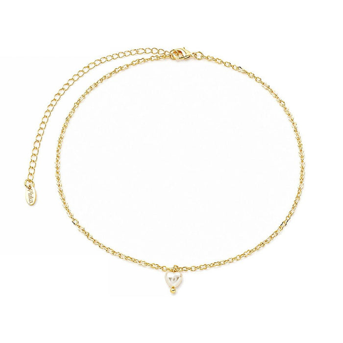 Choker Coração Erika Pérola Água Doce Folhedo a Ouro 18k