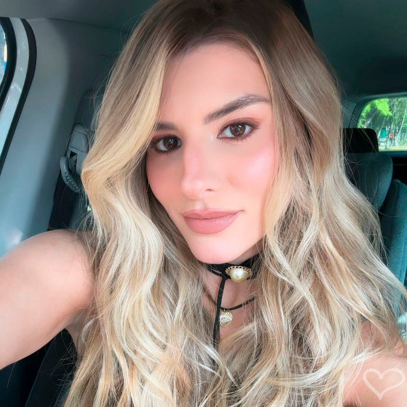 Choker Courinho Preta Agatha Coração Olho Grego Folheado a Ouro 18k - Piuka