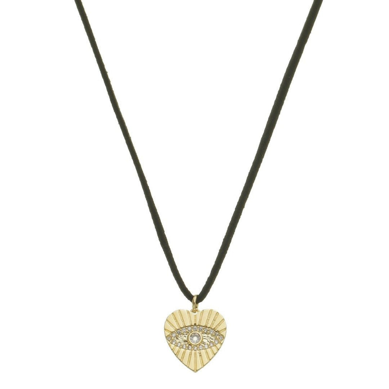 Choker Courinho Preta Agatha Coração Olho Grego Folheado a Ouro 18k - Piuka