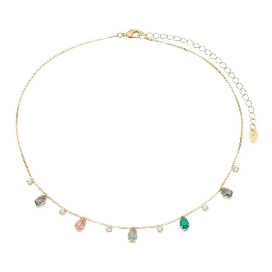 Choker Dhil Gotas Zircônias Coloridas Folheada a Ouro 18k Piuka - Piuka