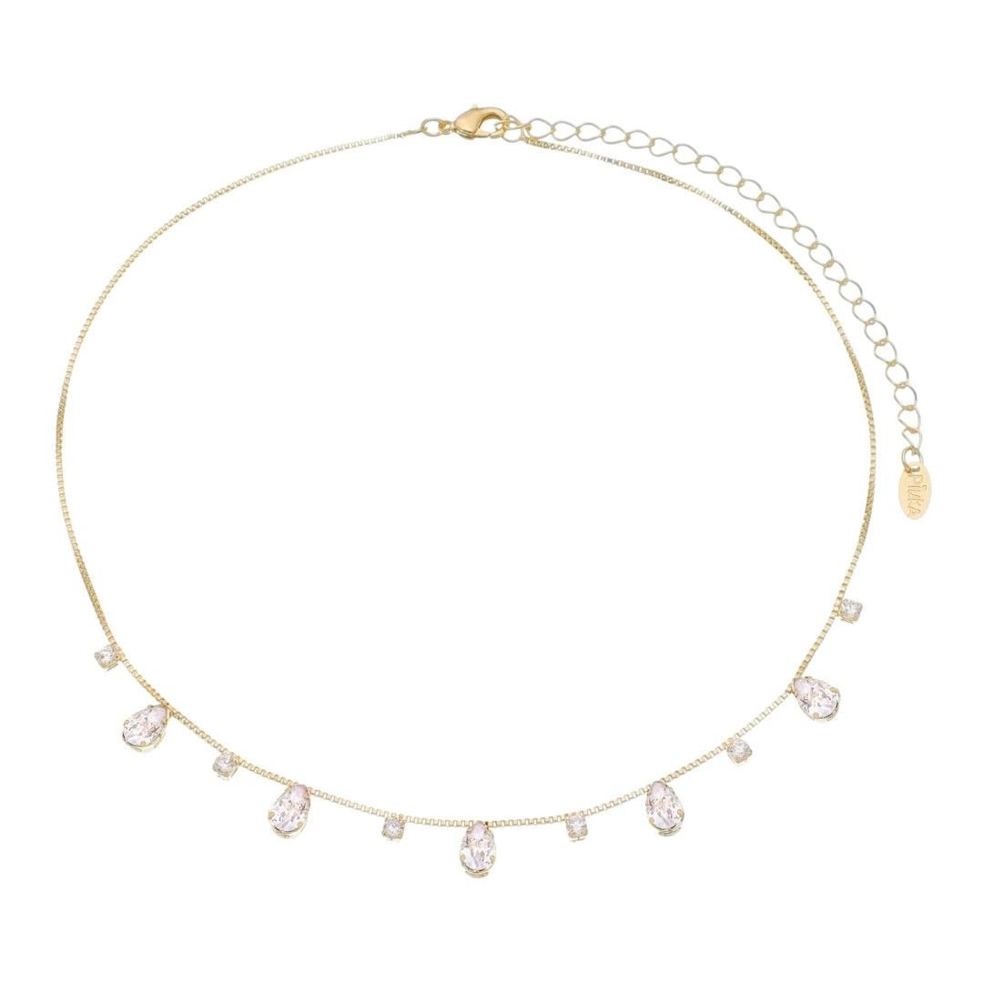 Choker Dhil Gotas Zircônias Cristal Folheada a Ouro 18k - Piuka