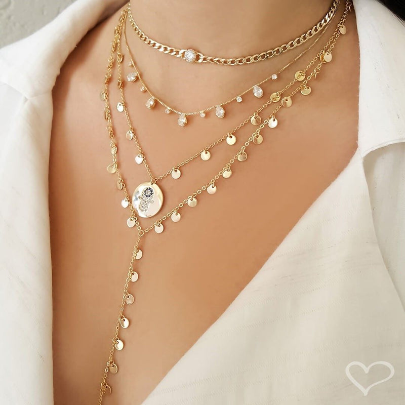 Choker Dhil Gotas Zircônias Cristal Folheada a Ouro 18k - Piuka