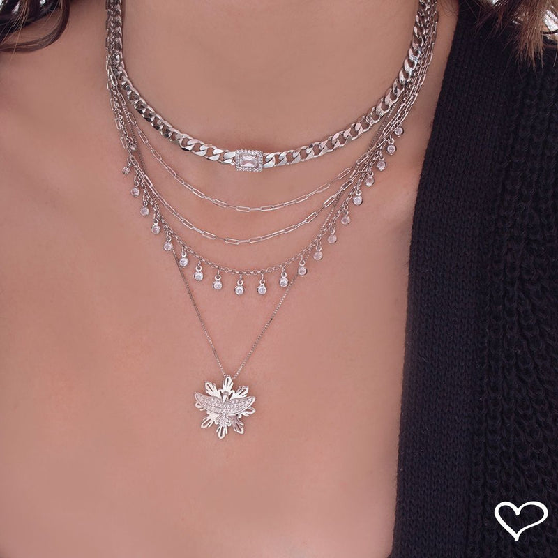 Choker Elos Grumet Zircônias Folheada em Ródio Branco Letizia - Piuka