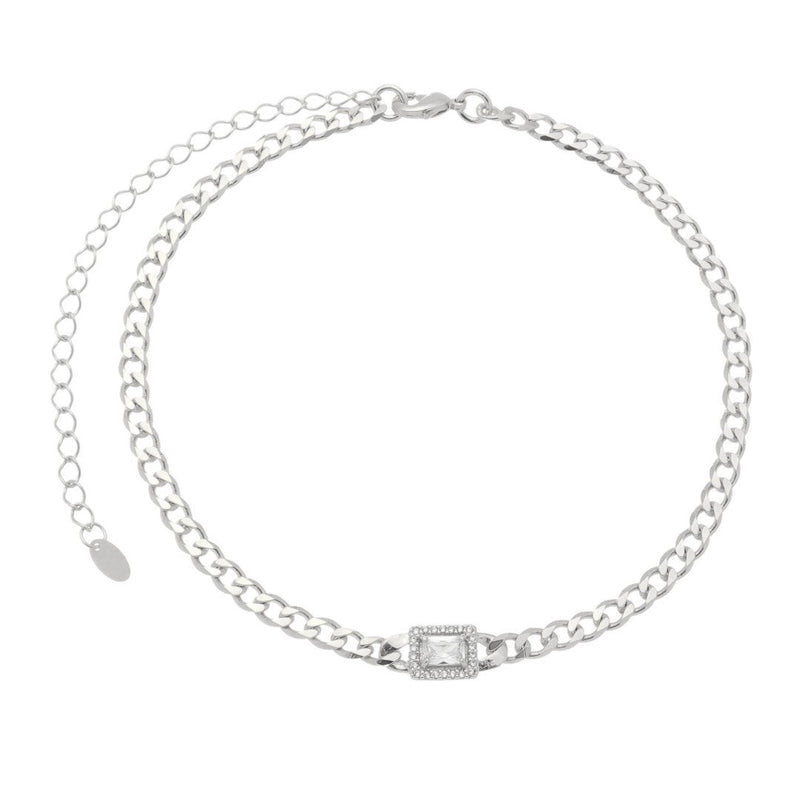 Choker Elos Grumet Zircônias Folheada em Ródio Branco Letizia - Piuka