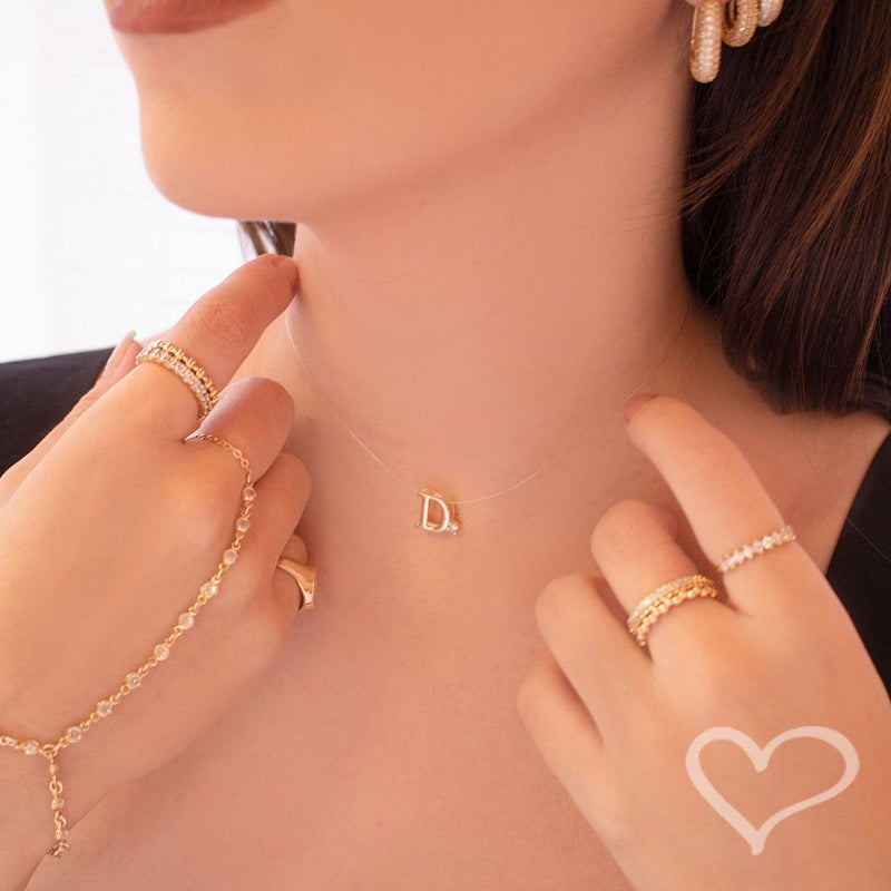 Choker Fio de Nylon Letra Inicial Zircônia Folheada a Ouro 18k - Piuka
