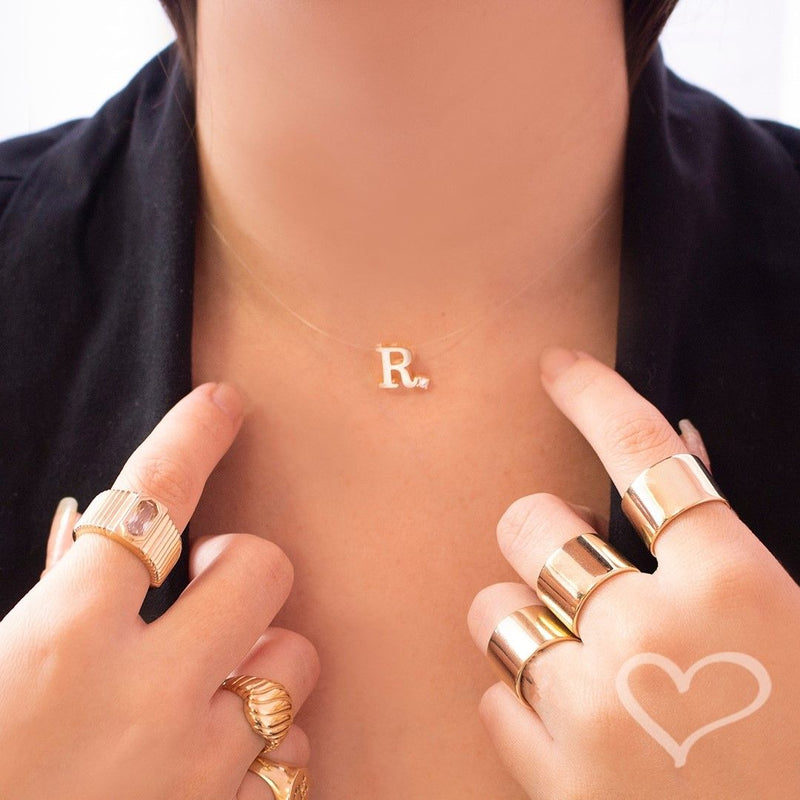 Choker Fio de Nylon Letra Inicial Zircônia Folheada a Ouro 18k - Piuka