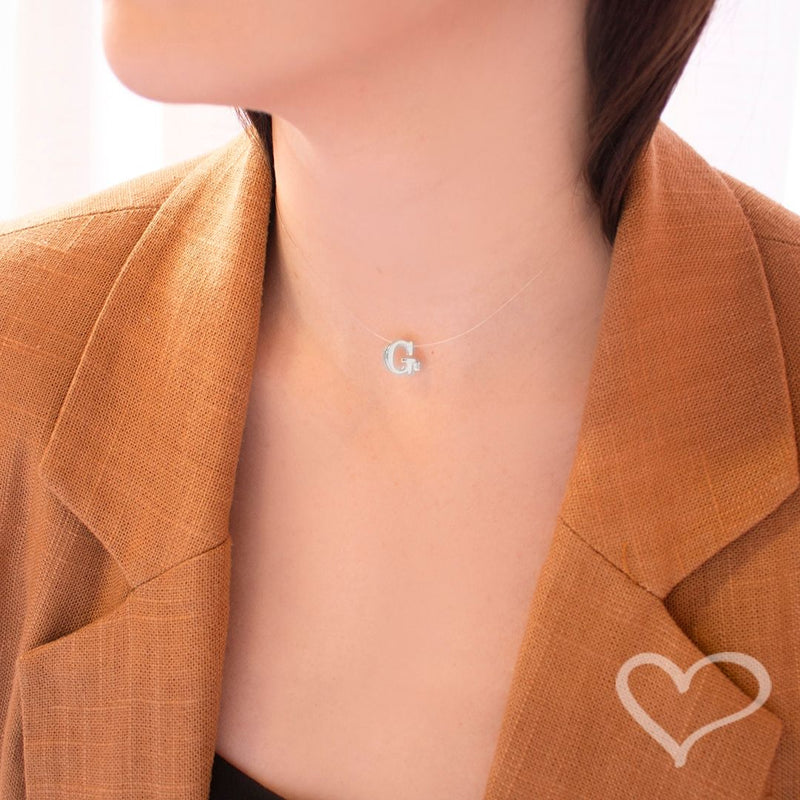 Choker Fio de Nylon Letra Inicial Zircônia Folheada em Ródio Branco - Piuka