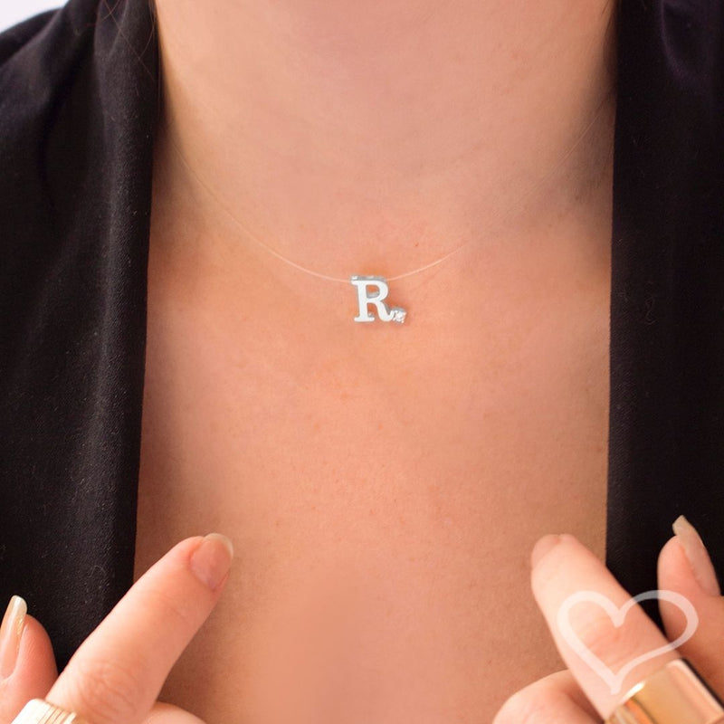 Choker Fio de Nylon Letra Inicial Zircônia Folheada em Ródio Branco - Piuka