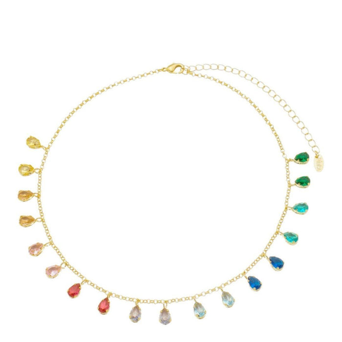 Choker Gotas Zircônias Coloridas Folheada a Ouro 18k Vivian