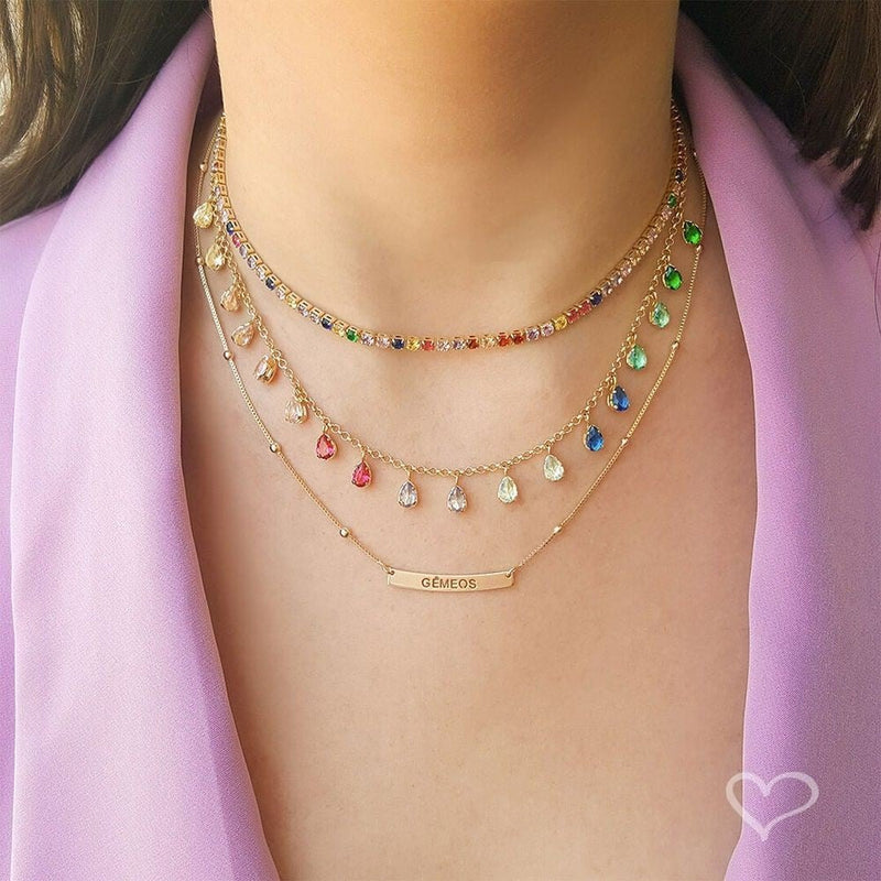 Choker Gotas Zircônias Coloridas Folheada a Ouro 18k Vivian - Piuka