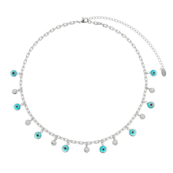 Choker Kássia Olho Grego Pérolas Folheada em Ródio Branco