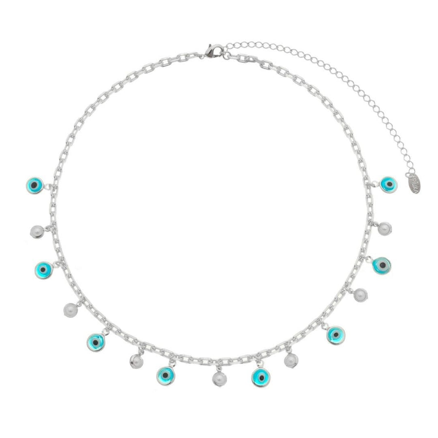 Choker Kássia Olho Grego Pérolas Folheada em Ródio Branco - Piuka