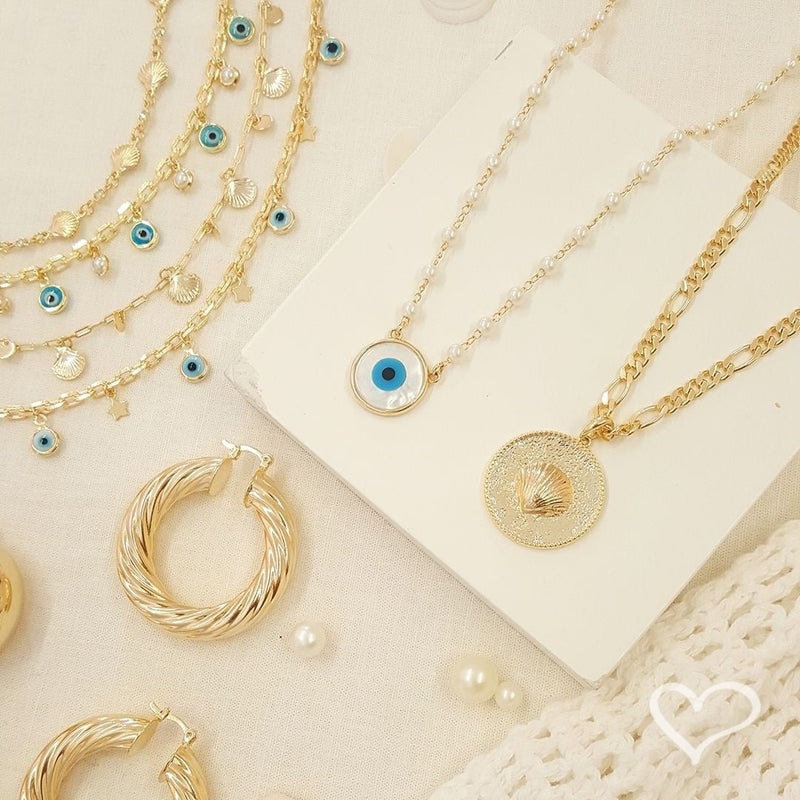 Choker Lara Olho Grego e Mini Estrelas Folheada a Ouro 18k - Piuka
