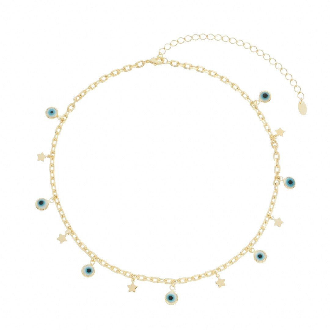 Choker Lara Olho Grego e Mini Estrelas Folheada a Ouro 18k - Piuka