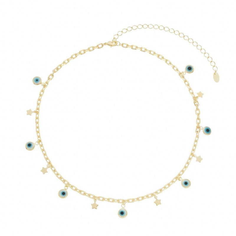 Choker Lara Olho Grego e Mini Estrelas Folheada a Ouro 18k - Piuka