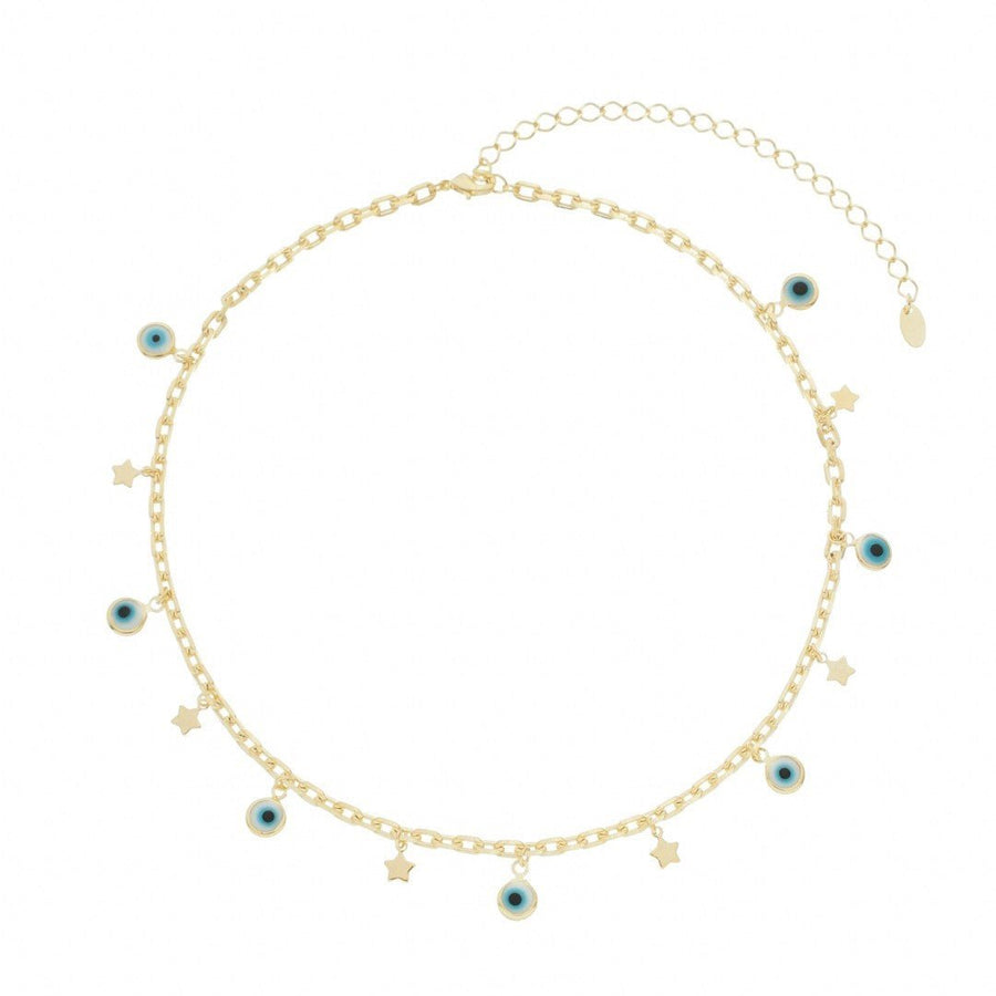 Choker Lara Olho Grego e Mini Estrelas Folheada a Ouro 18k - Piuka