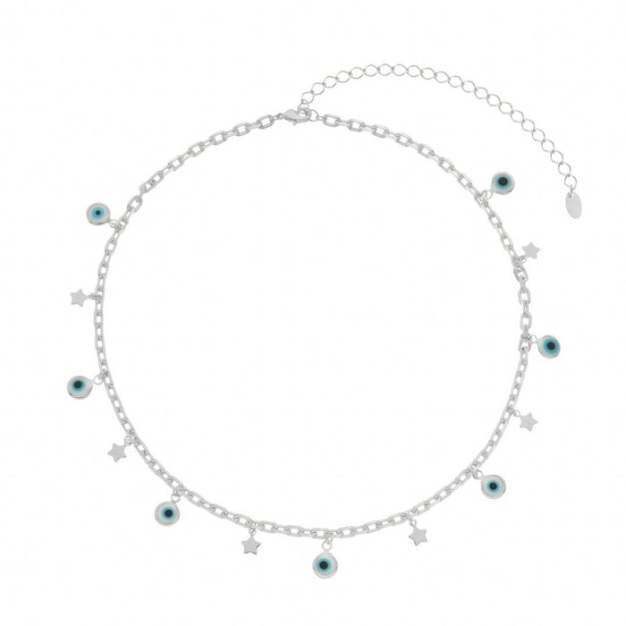 Choker Lara Olho Grego e Mini Estrelas Folheada em Ródio Branco