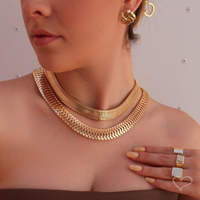 Choker Luiza Malha Escamas Folheada a Ouro 18k - Piuka