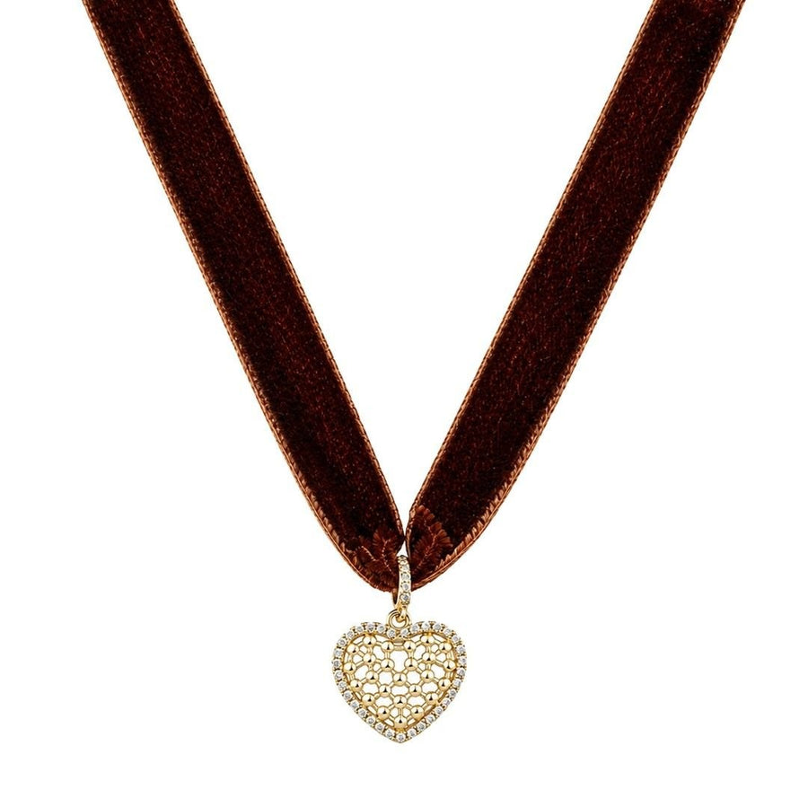 Choker Lully Veludo Marrom Coração Zircônias Folheada a Ouro 18k - Piuka