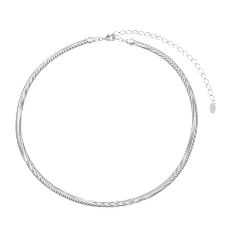 Choker Malha Metal Fina Folheado em Ródio Branco Fernanda - Piuka