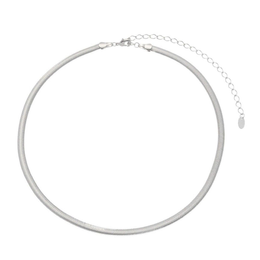 Choker Malha Metal Fina Folheado em Ródio Branco Fernanda - Piuka