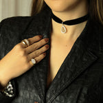Choker Mari Veludo Preto Gota Zircônias Folheada a Ouro 18k - Piuka