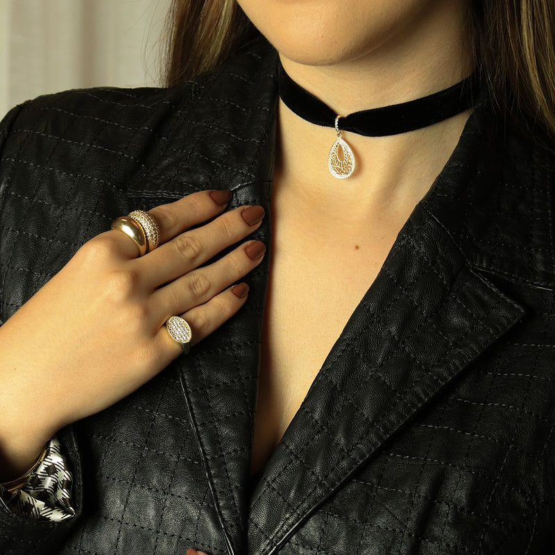 Choker Mari Veludo Preto Gota Zircônias Folheada a Ouro 18k - Piuka