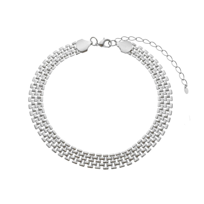 Choker Maria Malha Relógio Folheada em Ródio Branco
