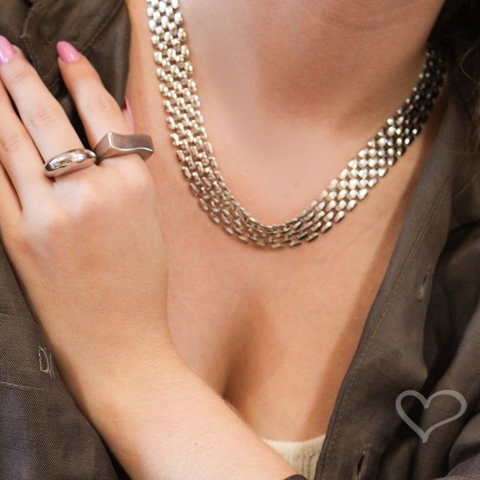Choker Maria Malha Relógio Folheada em Ródio Branco
