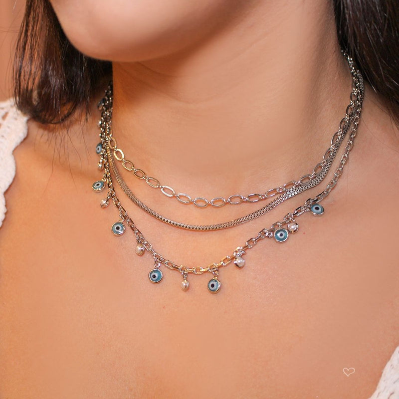 Choker Marina Elos Diamantados Folheada em Ródio Branco - Piuka