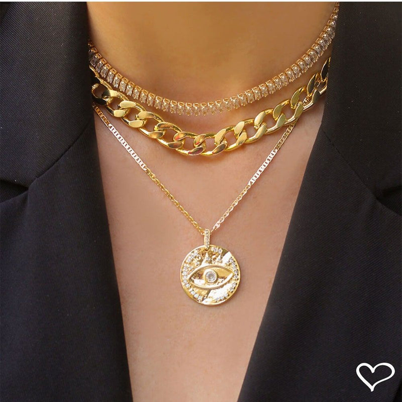 Choker Medalha Olho Grego Zircônia Folheada a Ouro 18k Santorini - Piuka