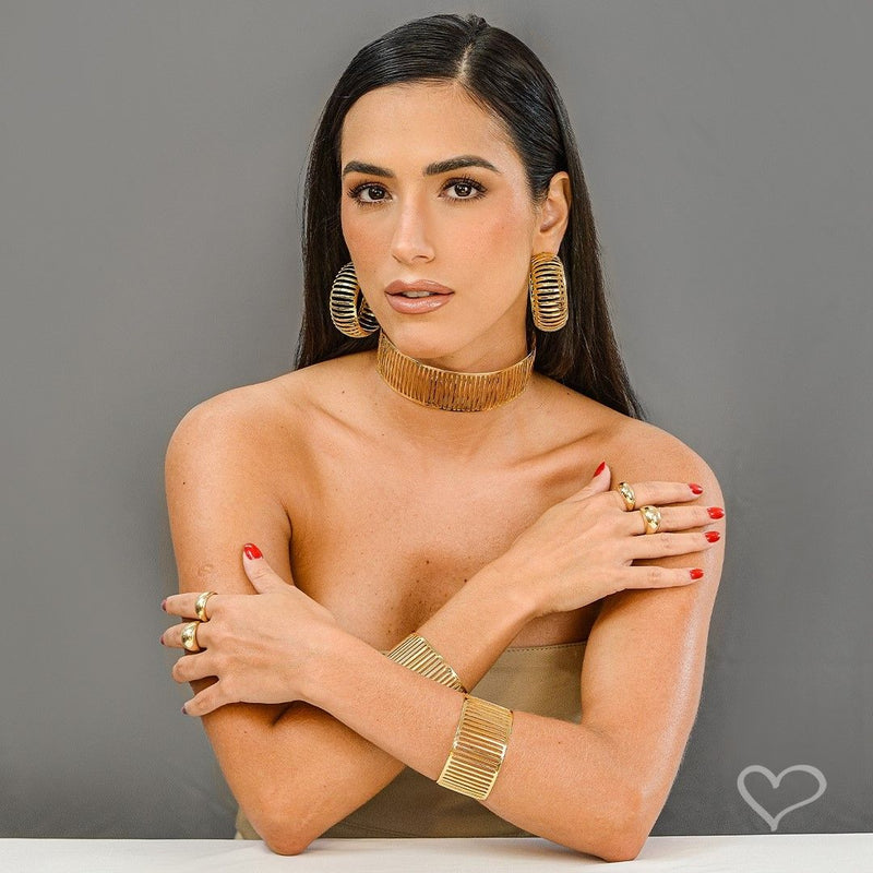 Choker Metal Filetado Marta Folheada a Ouro 18k - Piuka
