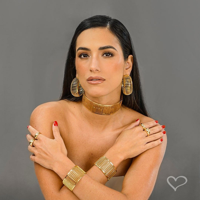 Choker Metal Filetado Marta Folheada a Ouro 18k - Piuka