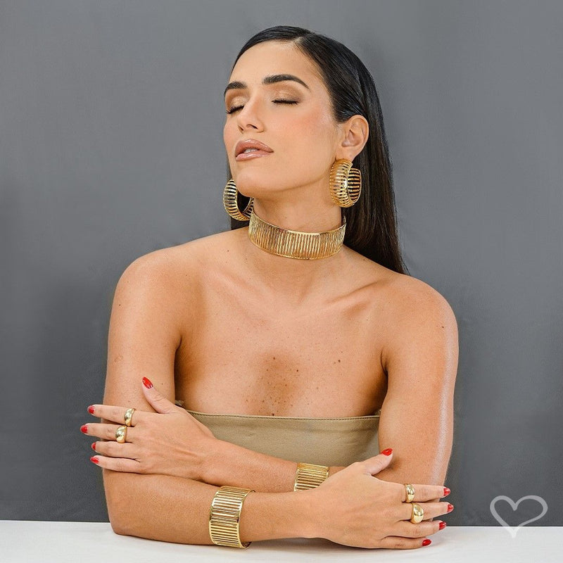 Choker Metal Filetado Marta Folheada a Ouro 18k - Piuka
