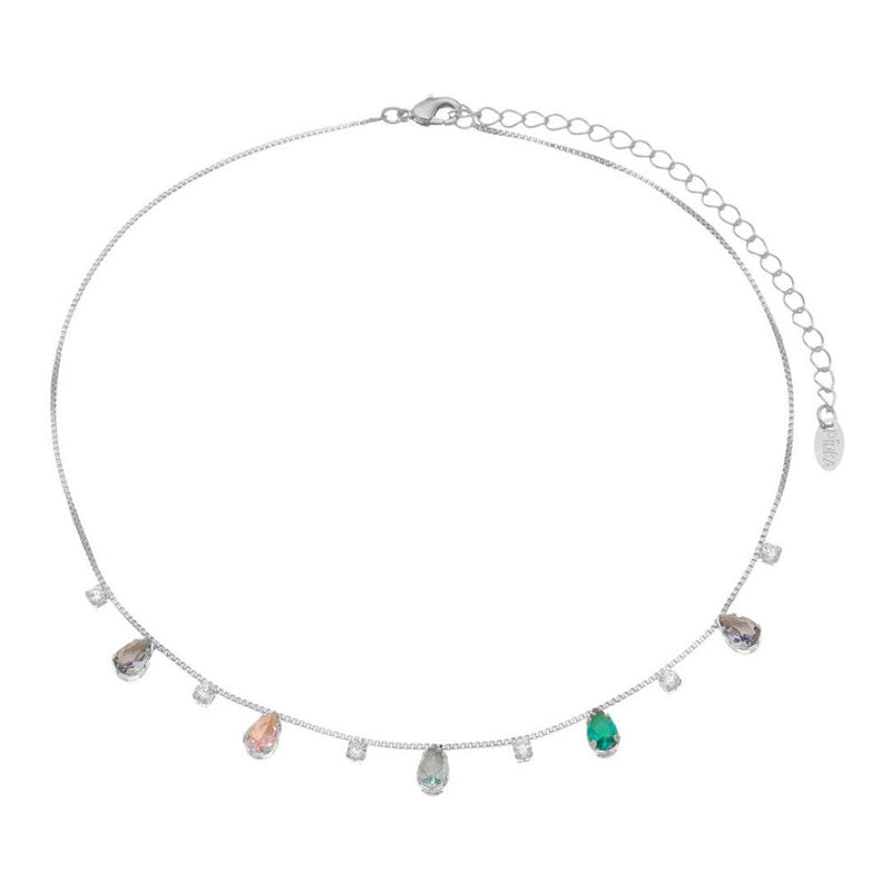 Choker Piuka Dhil Gotas Zircônias Coloridas Folheada em Ródio Branco - Piuka