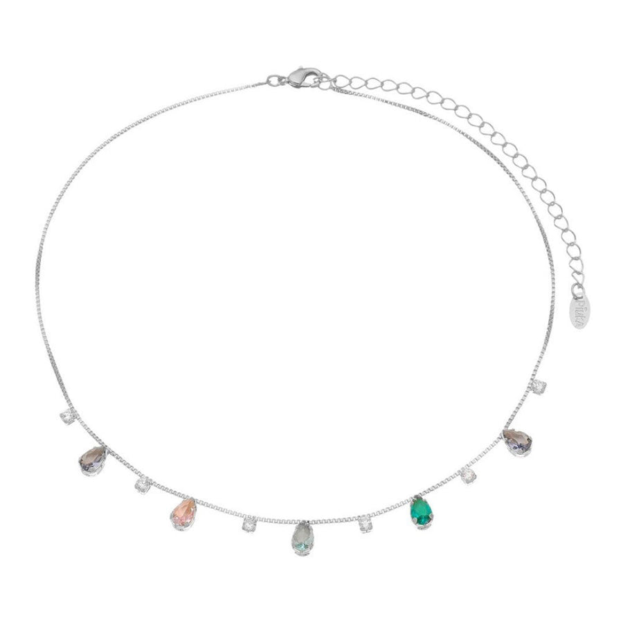Choker Piuka Dhil Gotas Zircônias Coloridas Folheada em Ródio Branco - Piuka