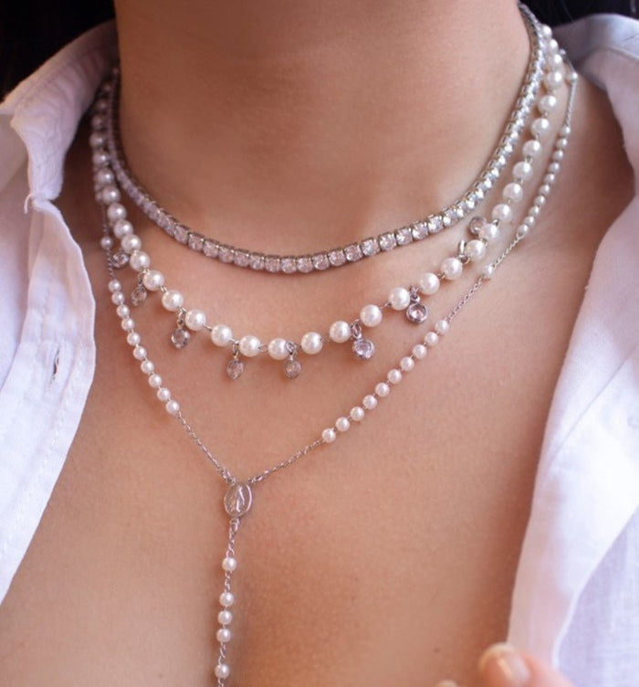 Choker Piuka Riviera Chiara Zircônias Média Cristal Folheada em Ródio Branco