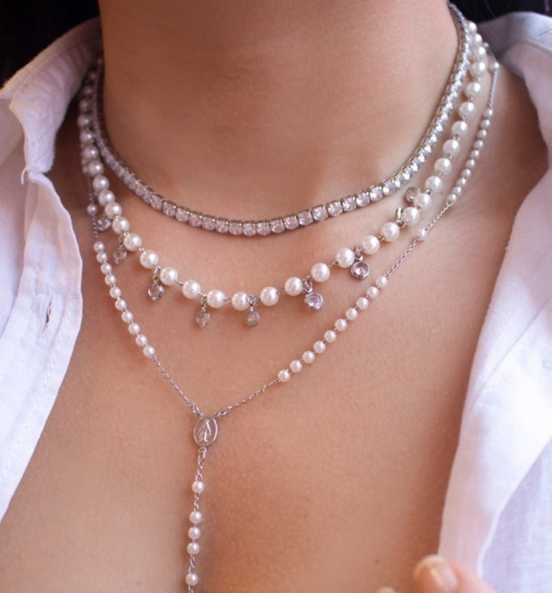 Choker Piuka Riviera Chiara Zircônias Média Cristal Folheada em Ródio Branco - Piuka