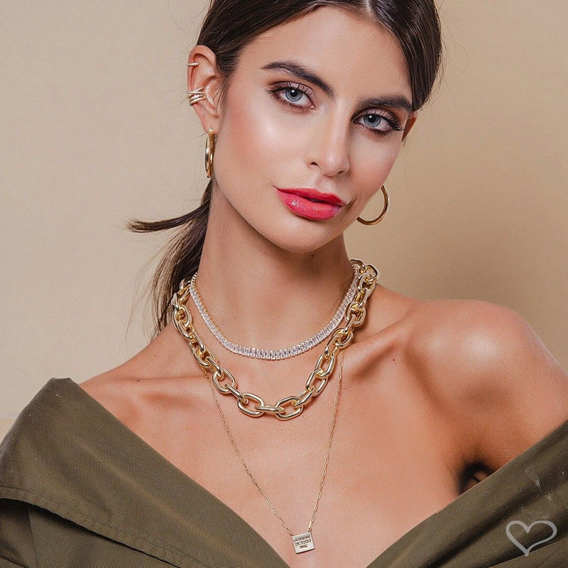 Choker Piuka Taylor Média Zircônias Baguete Cristal Folheada a Ouro 18k - Piuka