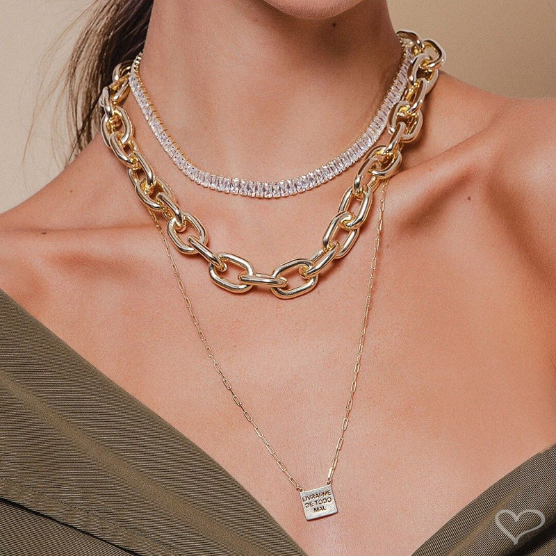 Choker Piuka Taylor Média Zircônias Baguete Cristal Folheada a Ouro 18k - Piuka