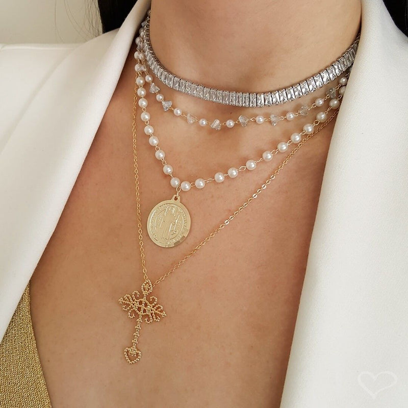 Choker Piuka Taylor Média Zircônias Baguete Cristal Folheada em Ródio Branco - Piuka