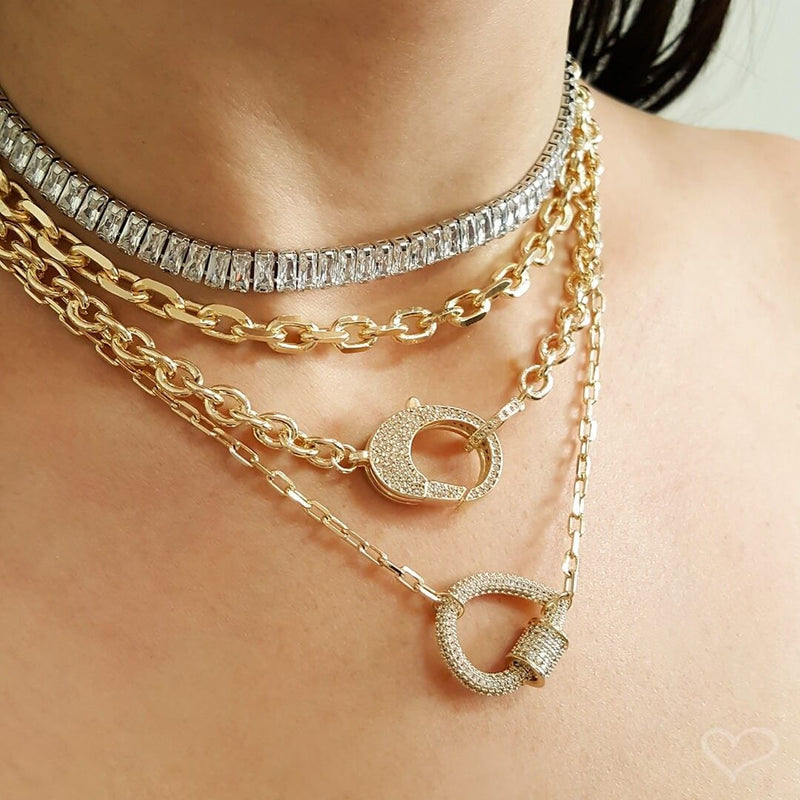 Choker Piuka Taylor Média Zircônias Baguete Cristal Folheada em Ródio Branco - Piuka