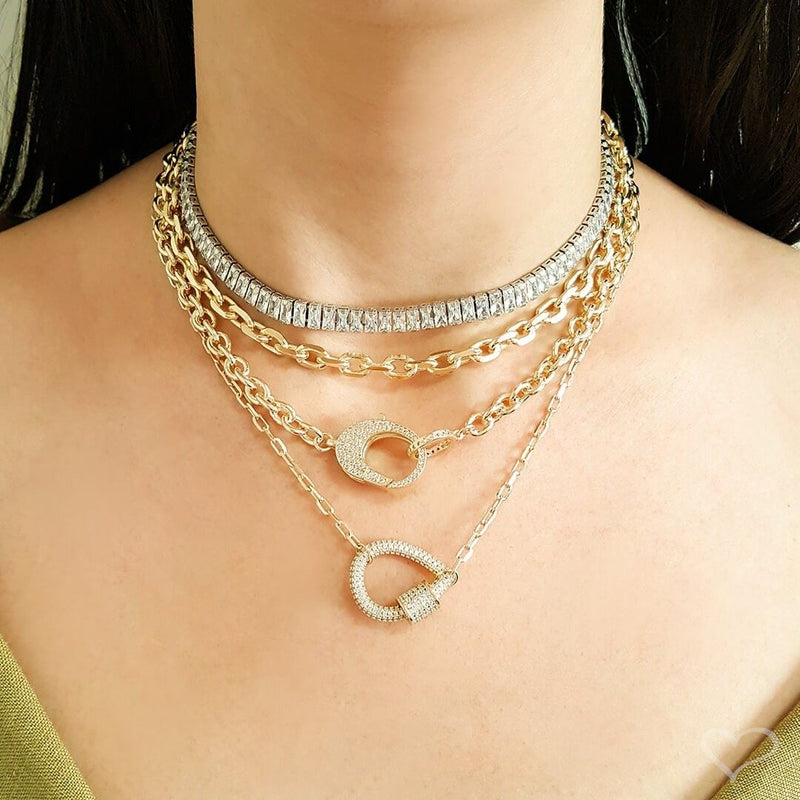 Choker Piuka Taylor Média Zircônias Baguete Cristal Folheada em Ródio Branco - Piuka